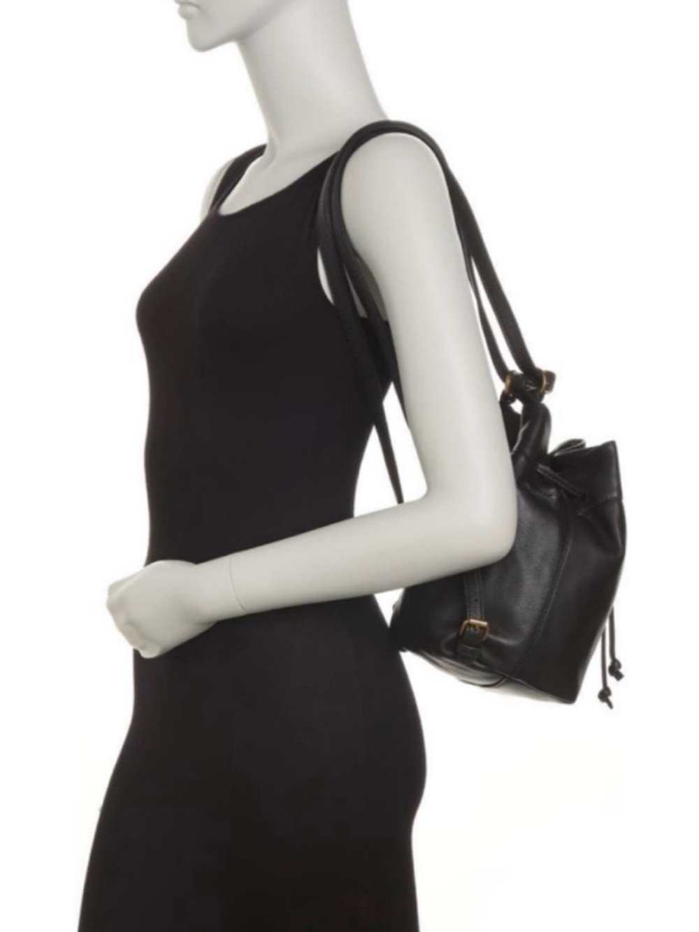 Classic Black Pebbled Leather Drawstring Backpack by HOBO